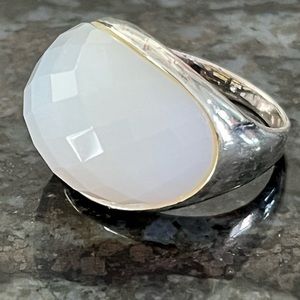 925 White Cats Eye Ring Sz 7.5
